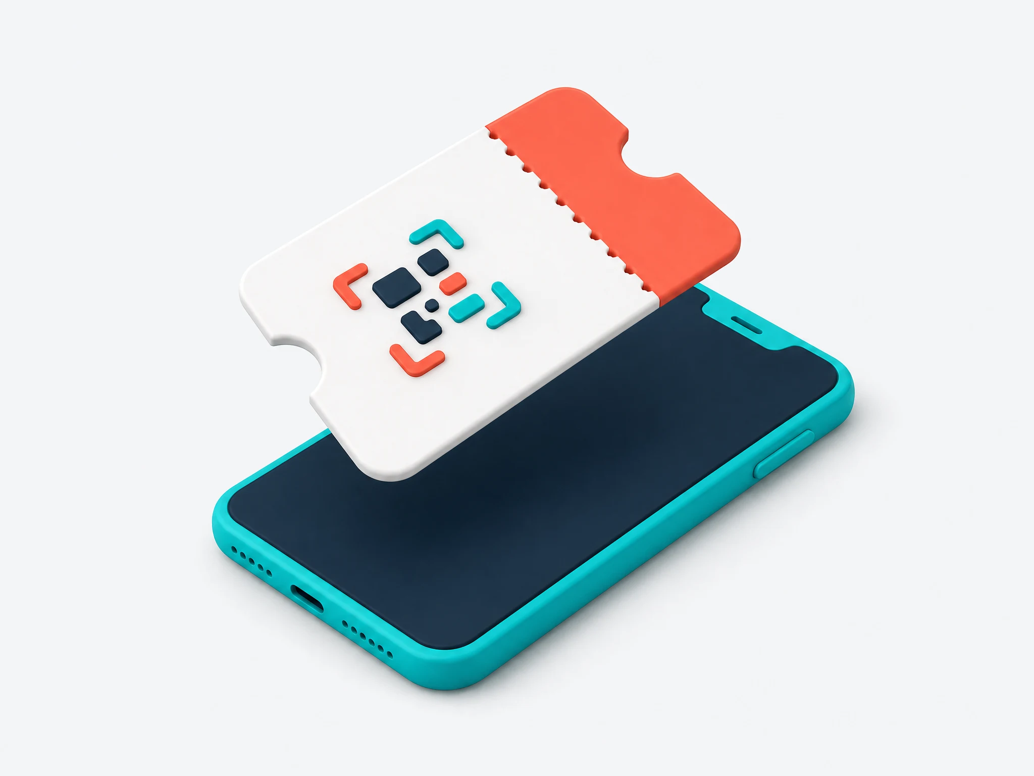 Ilustração 3D de um voucher com borda picotada saindo de um celular.